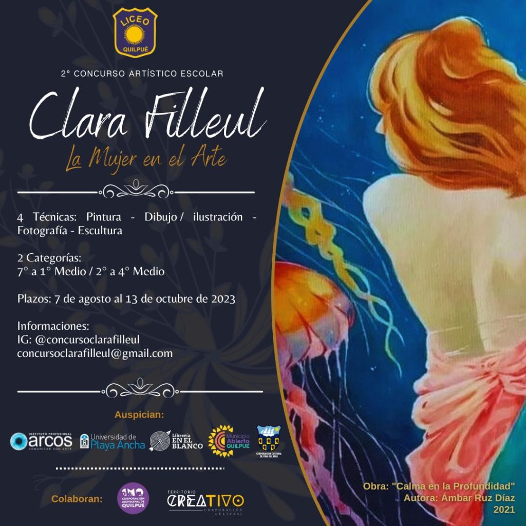 Afiche Segundo Concurso Artístico Escolar Clara Filleul del Liceo Artístico Guillermo Gronemeyer, que premia el talento escolar