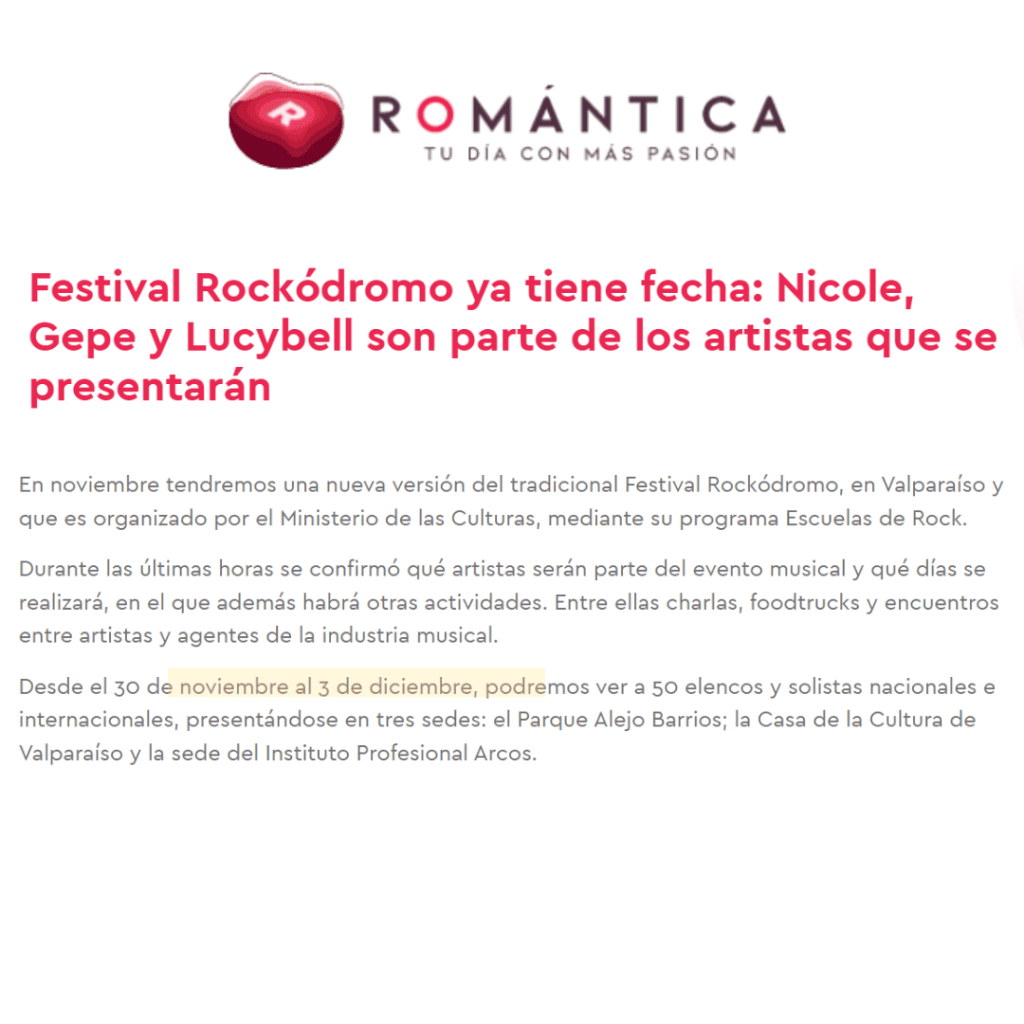 Nota del lanzamiento oficial de Rockódromo 2023 en Radio Romántica
