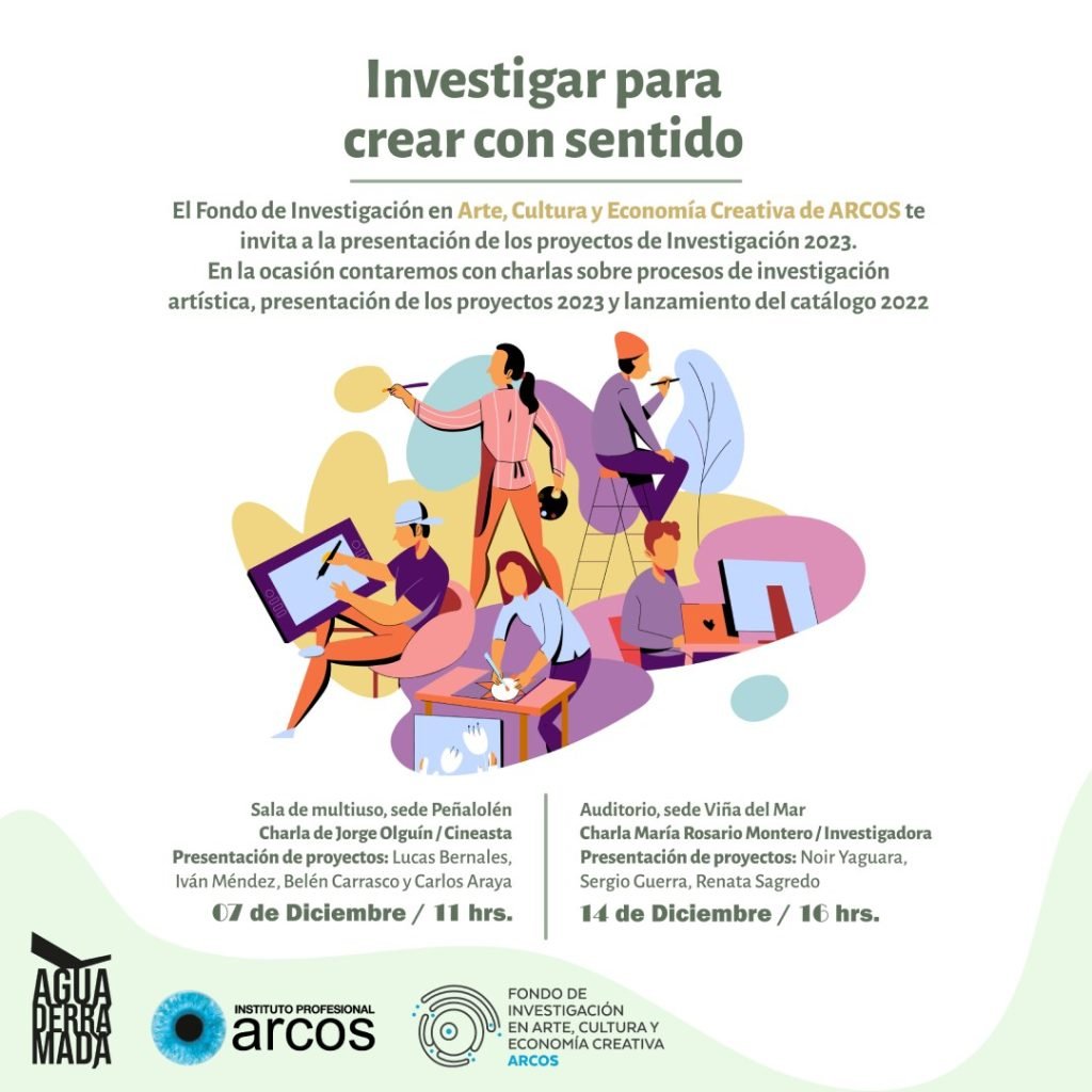 Afiche difusión de la presentación de proyectos del Fondo de Investigación en Arte, Cultura y Economía Creativa de ARCOS