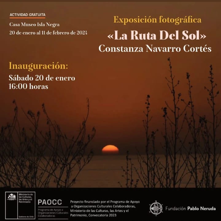 Afiche de la exposición La Ruta del Sol de la fotógrafa titulada de ARCOS Constanza Navarro
