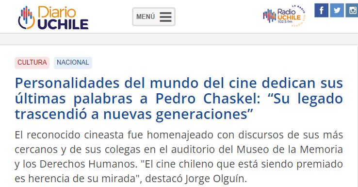 Entrevista de Diario Uchile a Jorge Olguín, docente de ARCOS a raíz del fallecimiento de Pedro Chaskel