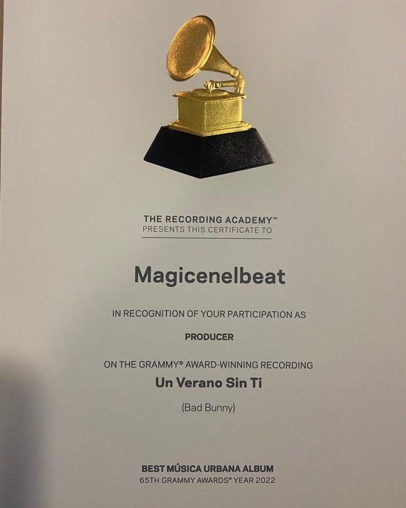 Reconocimiento para Magicenelbeat por su participación en Un verano sin ti de Bad Bunny