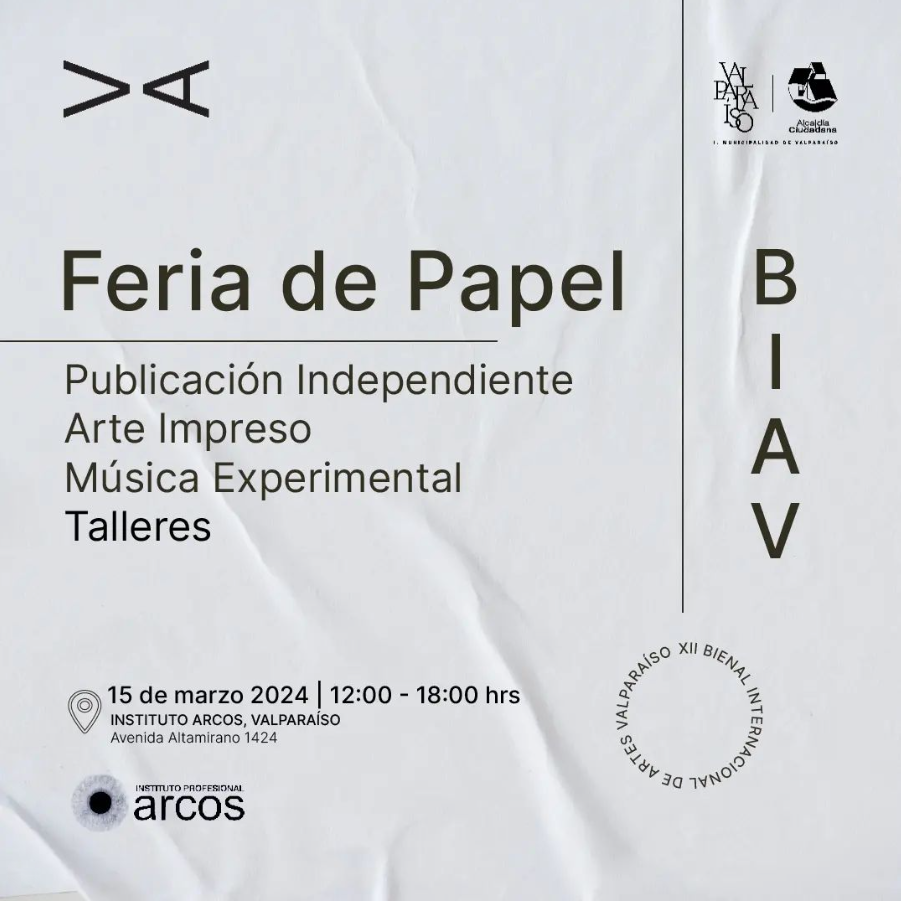 Afiche Feria de Papel, festival patrocinado por ARCOS en Valparaíso