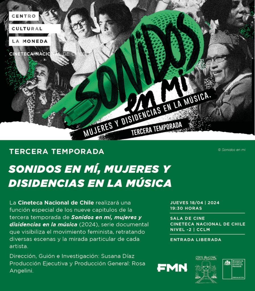 Afiche tercera temporada "Sonidos en mi, mujeres y disidencias en la música" de Susana Díaz en la Cineteca Nacional de Chile