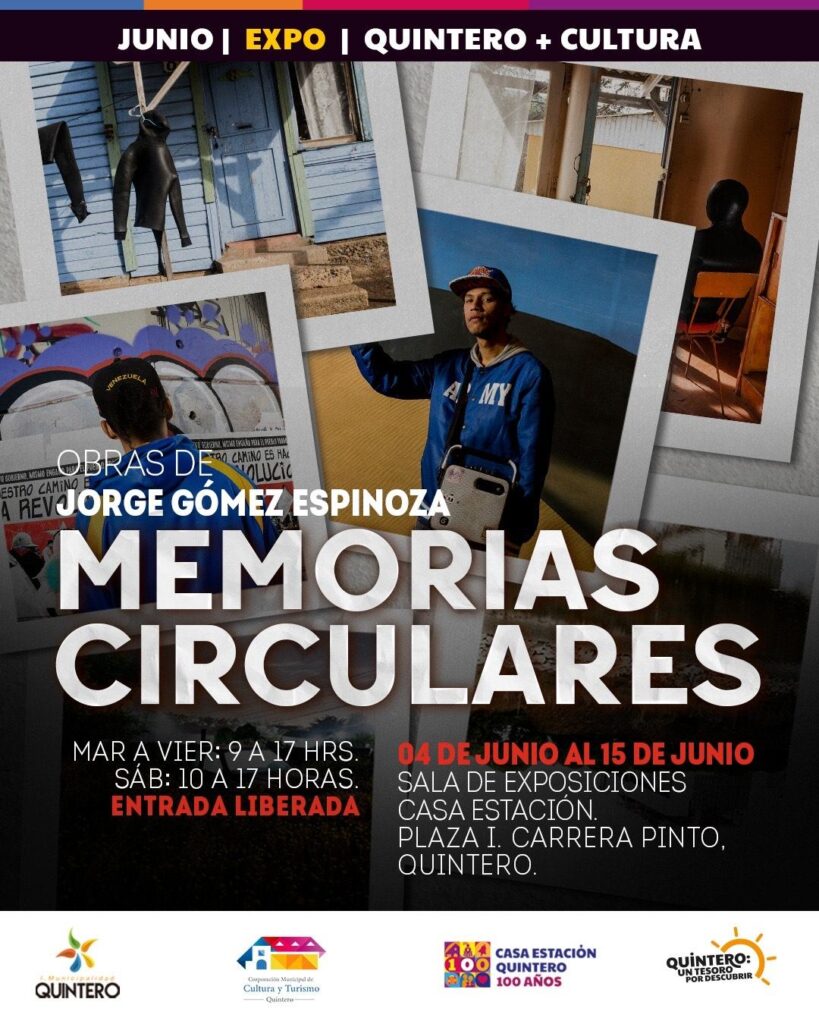 Afiche Memorias Circulares obras de Jorge Gómez Espinoza, titulado de ARCOS en Quinteros