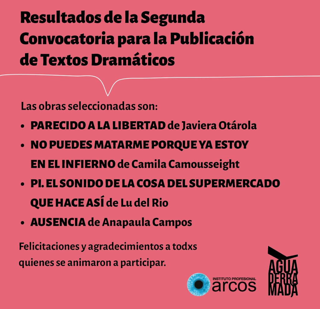 Afiche Resultados de la Segunda Convocatoria para la Publicación de Textos Dramáticos de la editorial de ARCOS