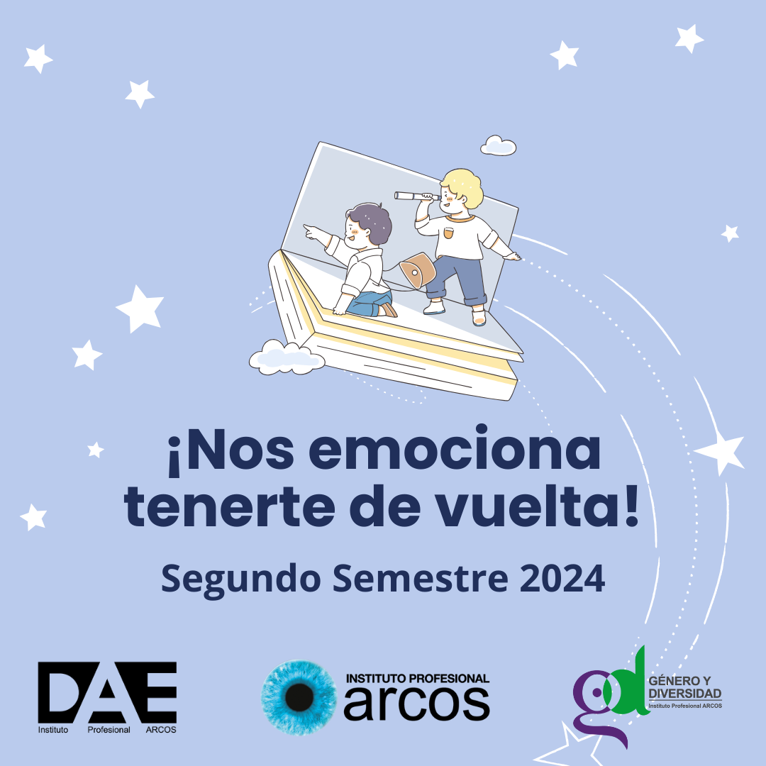 Afiche con la frase "Nos emociona tenerte de vuelta", para la actividad de bienvenida al segundo semestre de ARCOS organizado por la DAE.