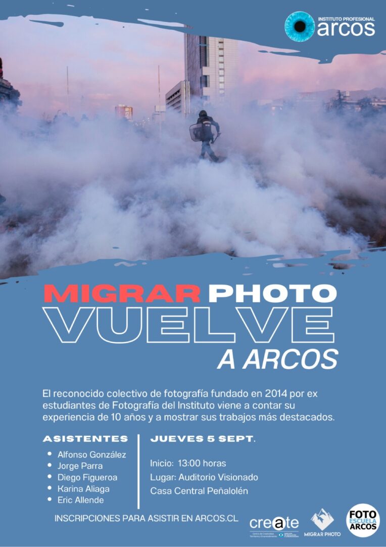 Afiche con una foto del Estallido social de 2019 del colectivo Migrar Photo, que estará en ARCOS
