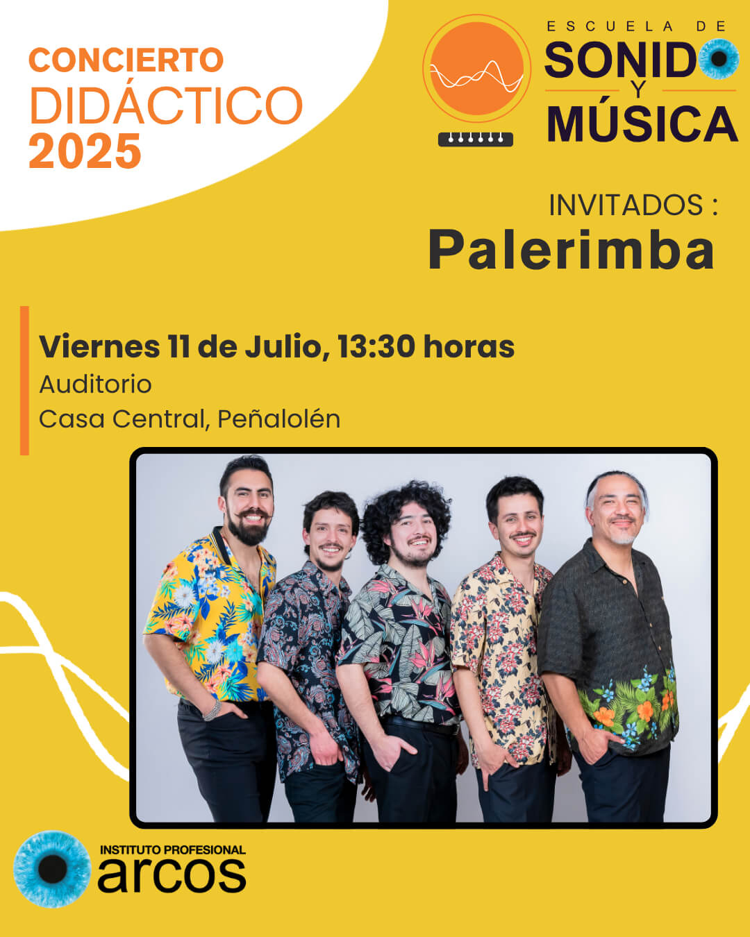 Afiche oficial de "Palerimba" presentación en Concierto Didáctico, organizado por Escuela de Sonido y Música ARCOS.