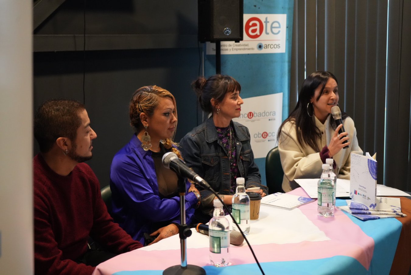 Mes del Orgullo LGBT+ Creativo en I.P. ARCOS, organizado por el departamento de Género y Diversidad. Lanzamiento de libro "Tejiendo Refugios" con docente Wincy Oyarce, Artista Visual Taira Pizarro, Escritora Begoña Ugalde y Encargada de departamento de Género y Diversidad Cinthya Jara.