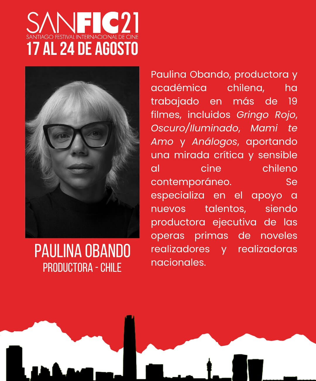 Gráfica de Paulina Obando para SANFIC21, donde participará junto a la Escuela de Cine y Audiovisual ARCOS.
