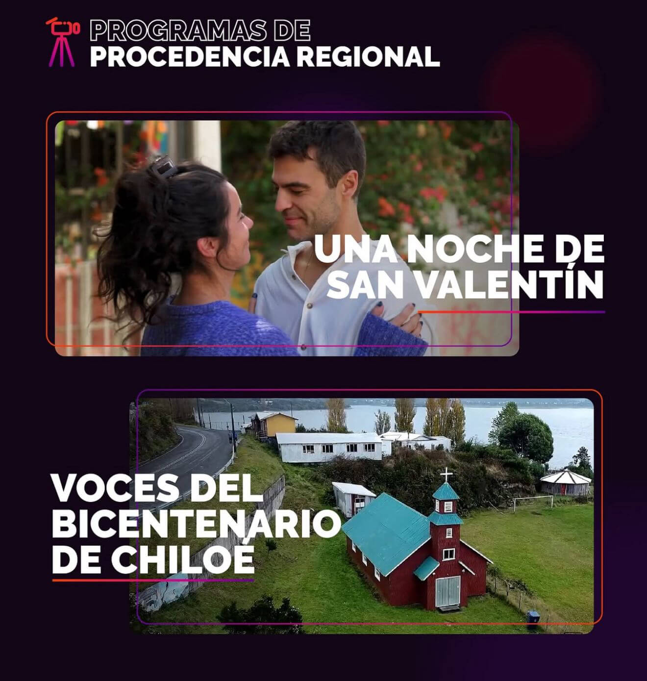 Cartelera de Programas de Procedencia Regional, "Voces del Bicentenario de Chiloé" a cargo de Leandro Muñoz, Comunicador Audiovisual I.P. ARCOS.