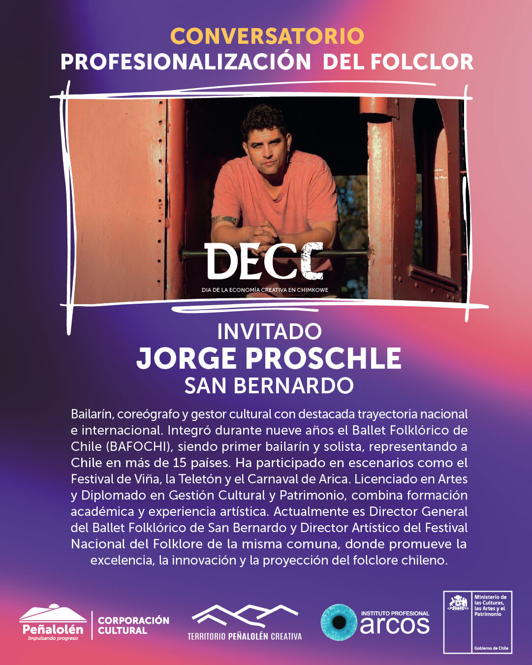Conversatorio "Profesionalización del folclor: desafíos, estrategias y casos de éxito", expositor Jorge Proschle en DECC 2025.