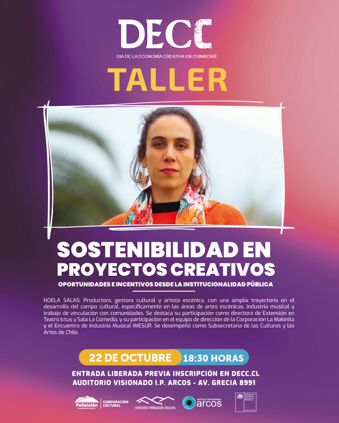 Taller "Sostenibilidad en proyectos creativos: oportunidades e incentivos desde la institucionalidad pública", a cargo de Noela Salas en DECC 2025